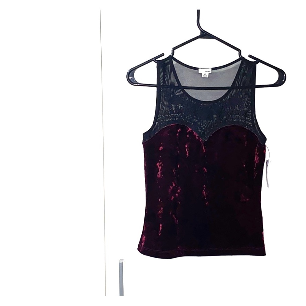 Garage Burgundy Velvet embroidered top